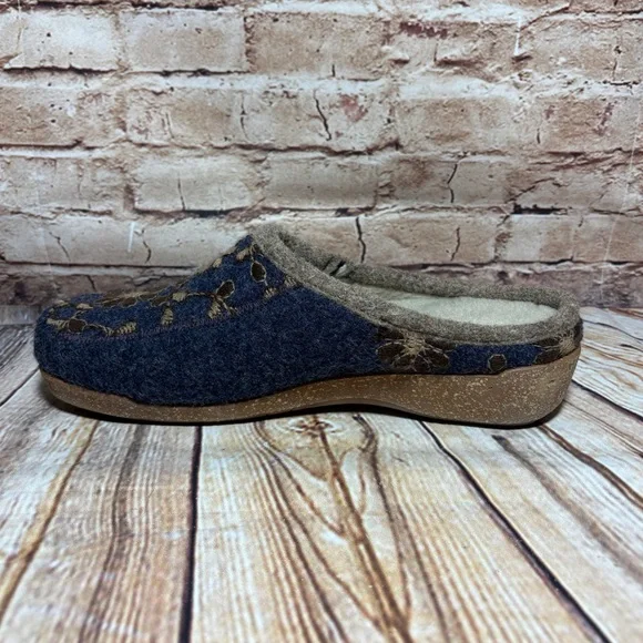 Taos Woolderness 2 EUR 40 US 9 -9.5 Navy Boiled Wool Cork Slip On Clog Slipper - Picture 3 of 12